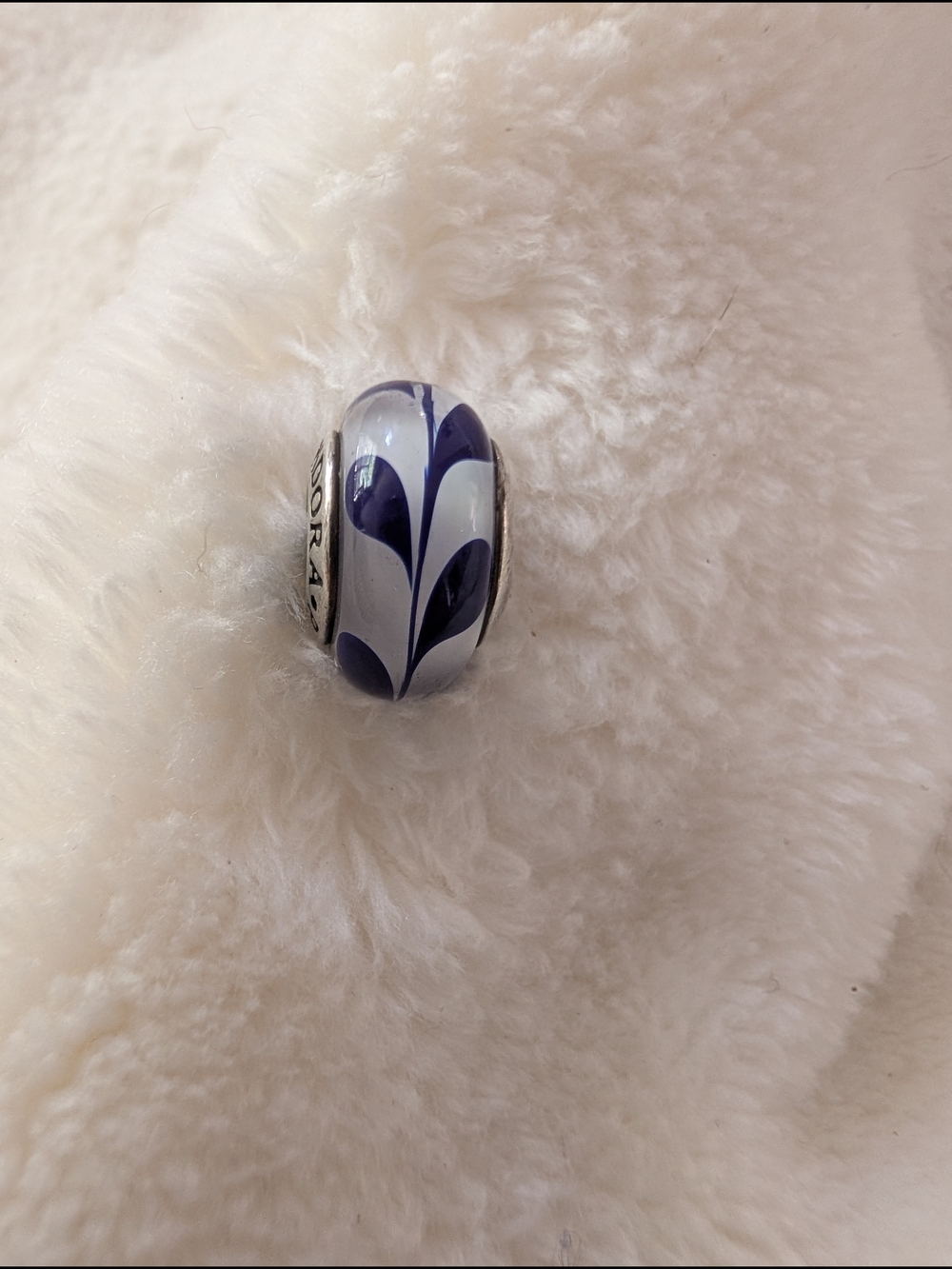 Pandora Sterling Silver Retired Blue Swirl Murano Glass Bead Charm #790675